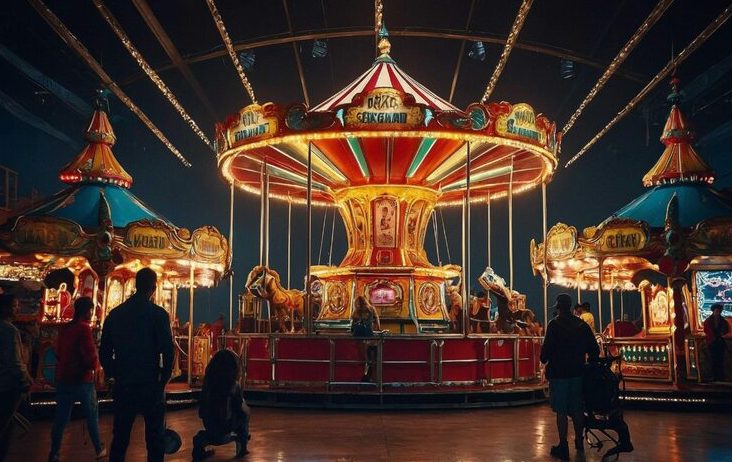 A vibrant carousel ride at an event in Kent, offered by MLPleasurefairs, bringing fun and excitement to fairs and celebrations across the region.