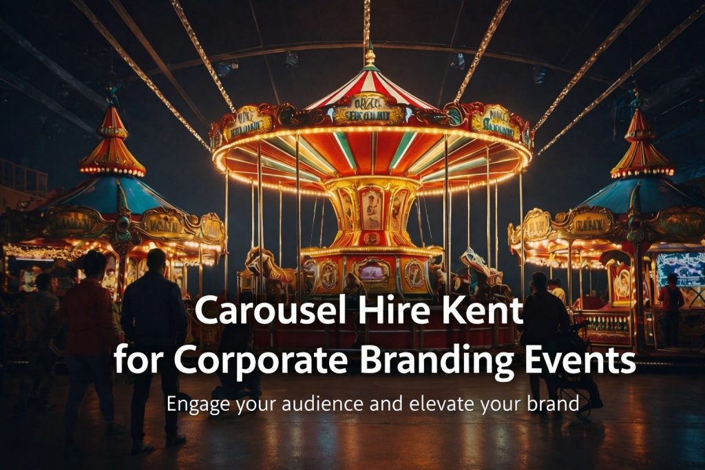 Vibrant carousel hire for corporate branding events in Kent, providing entertainment and branding opportunities for greater visibility.
